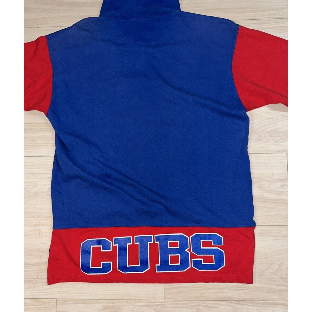 Vintage 90s Chicago CUBS Starter Shirt Mens L‎ Blue Hooded Short Sleeve T-Shirt - Picture 4 of 5